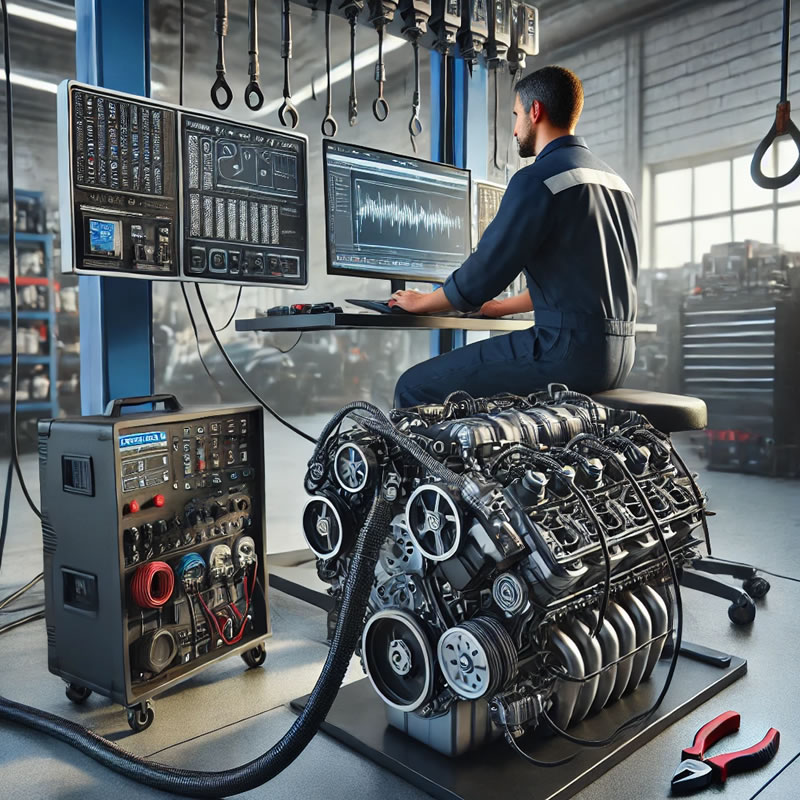 photo of diesel engine pickup truck being repaired